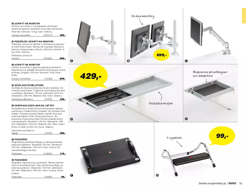 Gazetka promocyjna AJ Produkty - Zima 2021 - ważna 01.01 do 31.03.2021 - strona 51 - produkty: Biurka, Biuro, Komputer, Monitor, Organizer, Piec, Podnóżek, Sok, Tera, Top