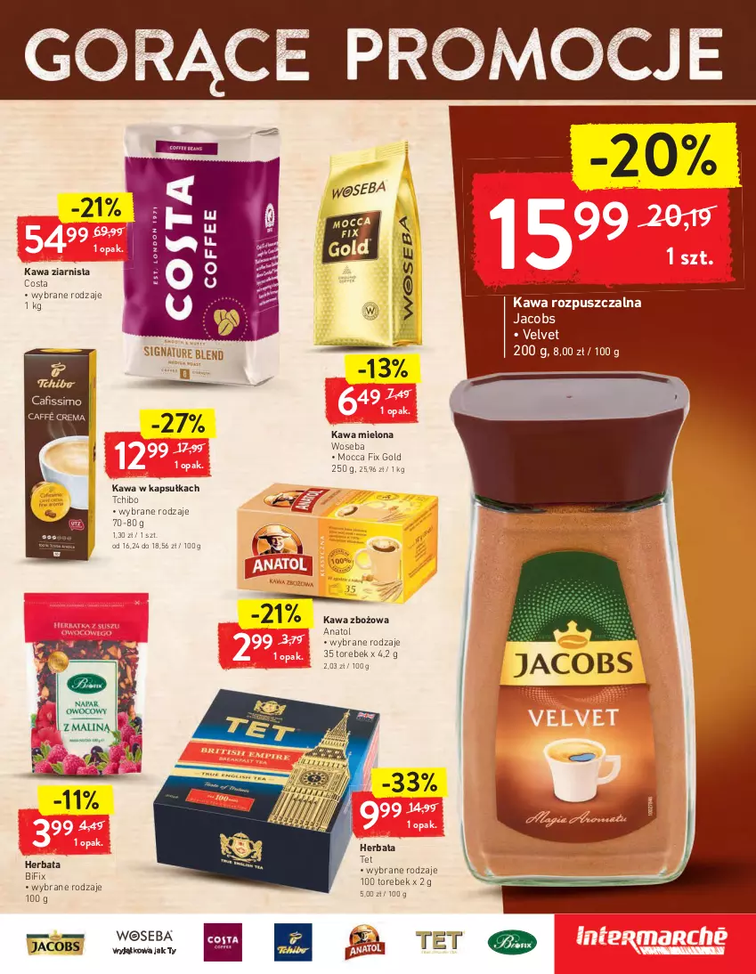 Gazetka promocyjna Intermarche - Maxi Okazje - ważna 26.01 do 01.02.2021 - strona 19 - produkty: Herbata, Jacobs, Kawa, Kawa mielona, Kawa rozpuszczalna, Kawa zbożowa, Kawa ziarnista, Mocca Fix Gold, Tchibo, Velvet, Woseba