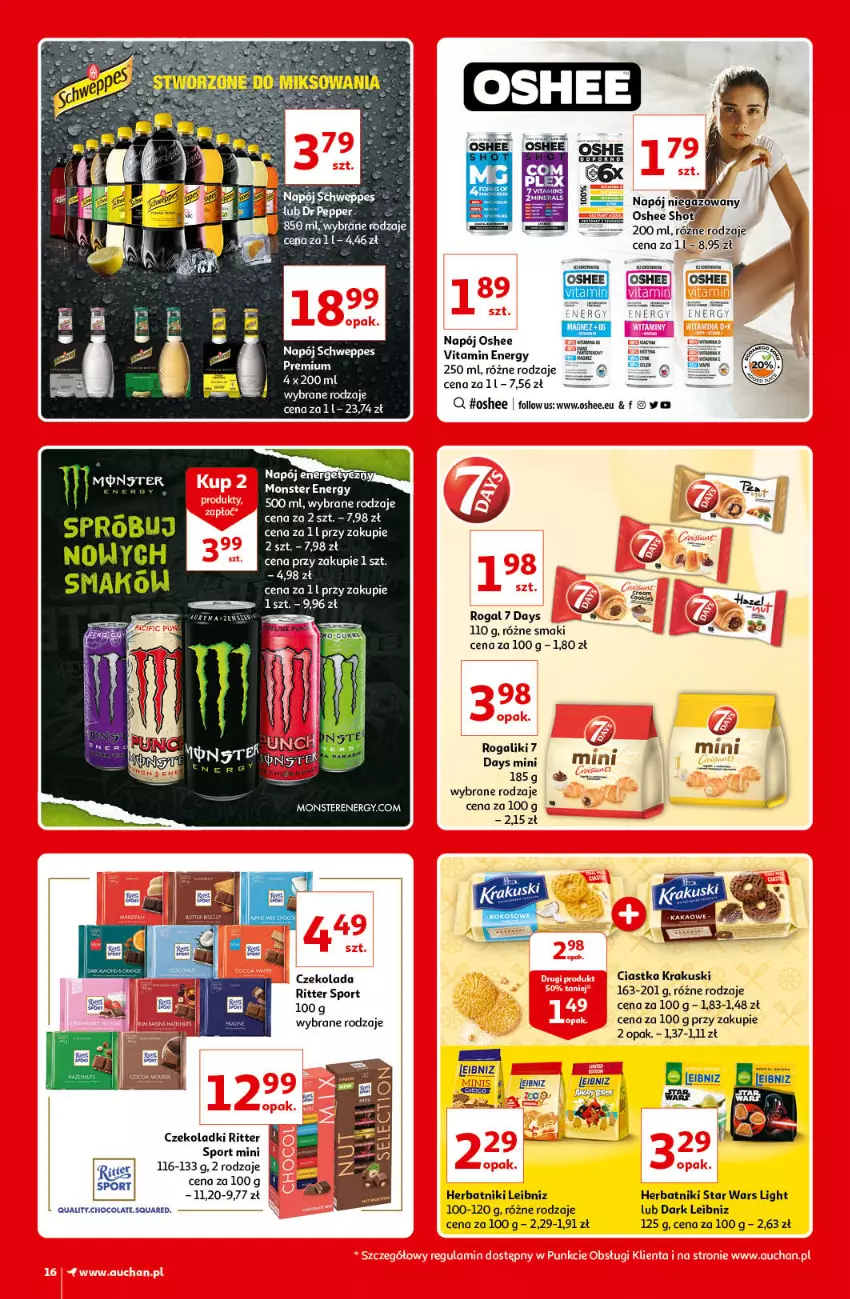 Gazetka promocyjna Auchan - Kultowe Marki Hipermarkety - ważna 09.09 do 15.09.2021 - strona 16 - produkty: 7 Days, Ciastka, Czekolada, Herbatniki, Krakus, Krakuski, Napój, Oshee, Por, Ritter Sport, Rogal, Sport, Star Wars