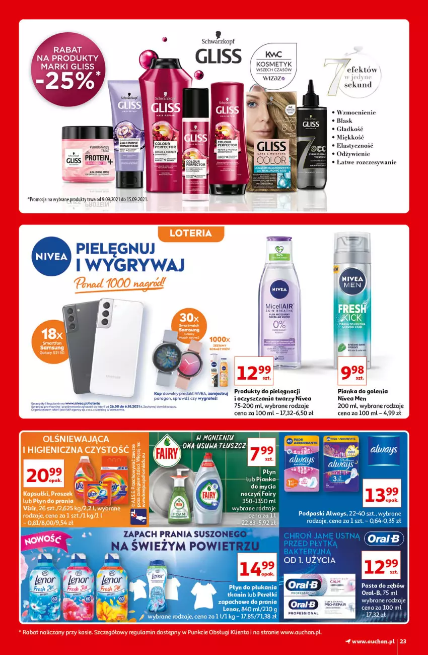 Gazetka promocyjna Auchan - Kultowe Marki Hipermarkety - ważna 09.09 do 15.09.2021 - strona 23 - produkty: Always, Fa, Gra, Gry, Lenor, Nivea, Nivea Men, Pianka do golenia, Podpaski, Schwarzkopf, Wino