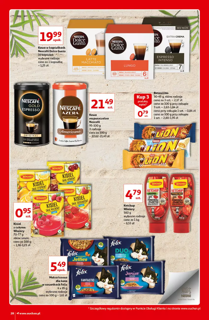 Gazetka promocyjna Auchan - Kultowe Marki Hipermarkety - ważna 09.09 do 15.09.2021 - strona 28 - produkty: Baton, Dolce Gusto, Felix, Kawa, Ketchup, Kisiel, Lion, Mokra karma, Winiary