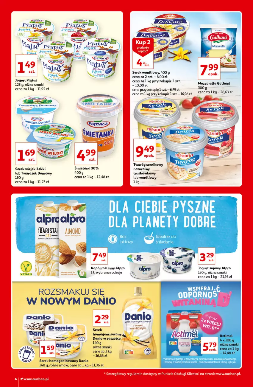 Gazetka promocyjna Auchan - Kultowe Marki Hipermarkety - ważna 09.09 do 15.09.2021 - strona 6 - produkty: Alpro, Danio, Fa, Galbani, Jogurt, Mięta, Mozzarella, Napój, Napój roślinny, Piątnica, Por, Ser, Serek, Serek homogenizowany, Serek wiejski, Twaróg, Zupa