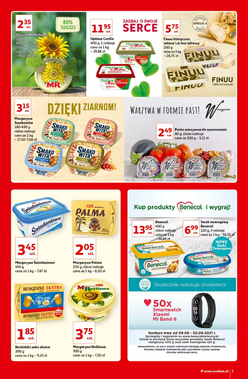 Gazetka promocyjna Auchan - Kultowe Marki Hipermarkety - ważna 09.09 do 15.09.2021 - strona 7 - produkty: Benecol, Beskidzki, Danio, Finuu, Gra, Margaryna, Optima, Optima Cardio, Palma, Pasta warzywna, Ser, Serek, Serek twarogowy, Słynne, Smakowita, Sok, Warzywa