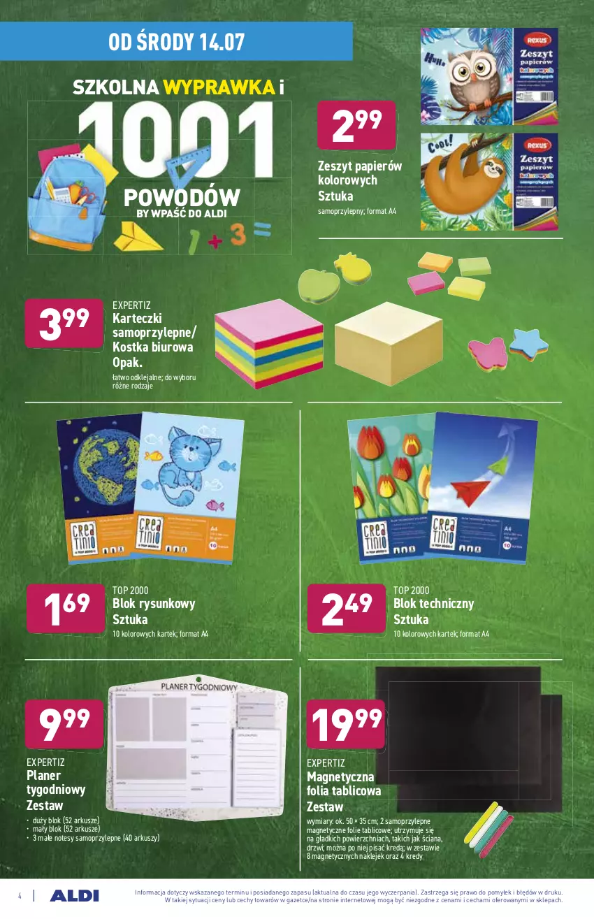 Gazetka promocyjna Aldi - ważna 14.07 do 17.07.2021 - strona 4 - produkty: Biuro, Drzwi, Karteczki samoprzylepne, Klej, Mop, Papier, Top