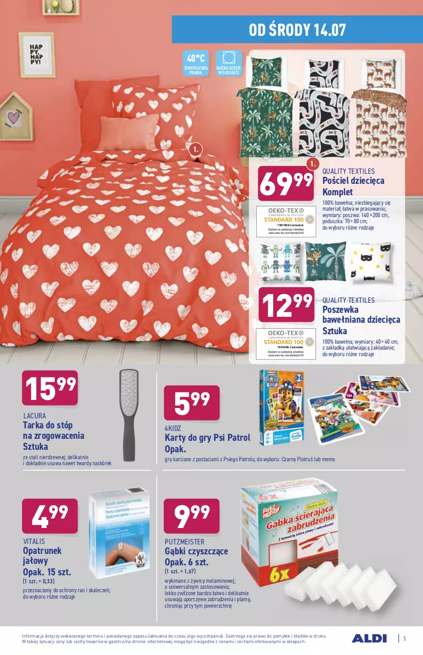 Gazetka promocyjna Aldi - ważna 14.07 do 17.07.2021 - strona 5 - produkty: Dzieci, Gry, Poduszka, Por, Pościel, Poszewka, Psi Patrol, Putzmeister, Tarka, Tarka do stóp, Wełna