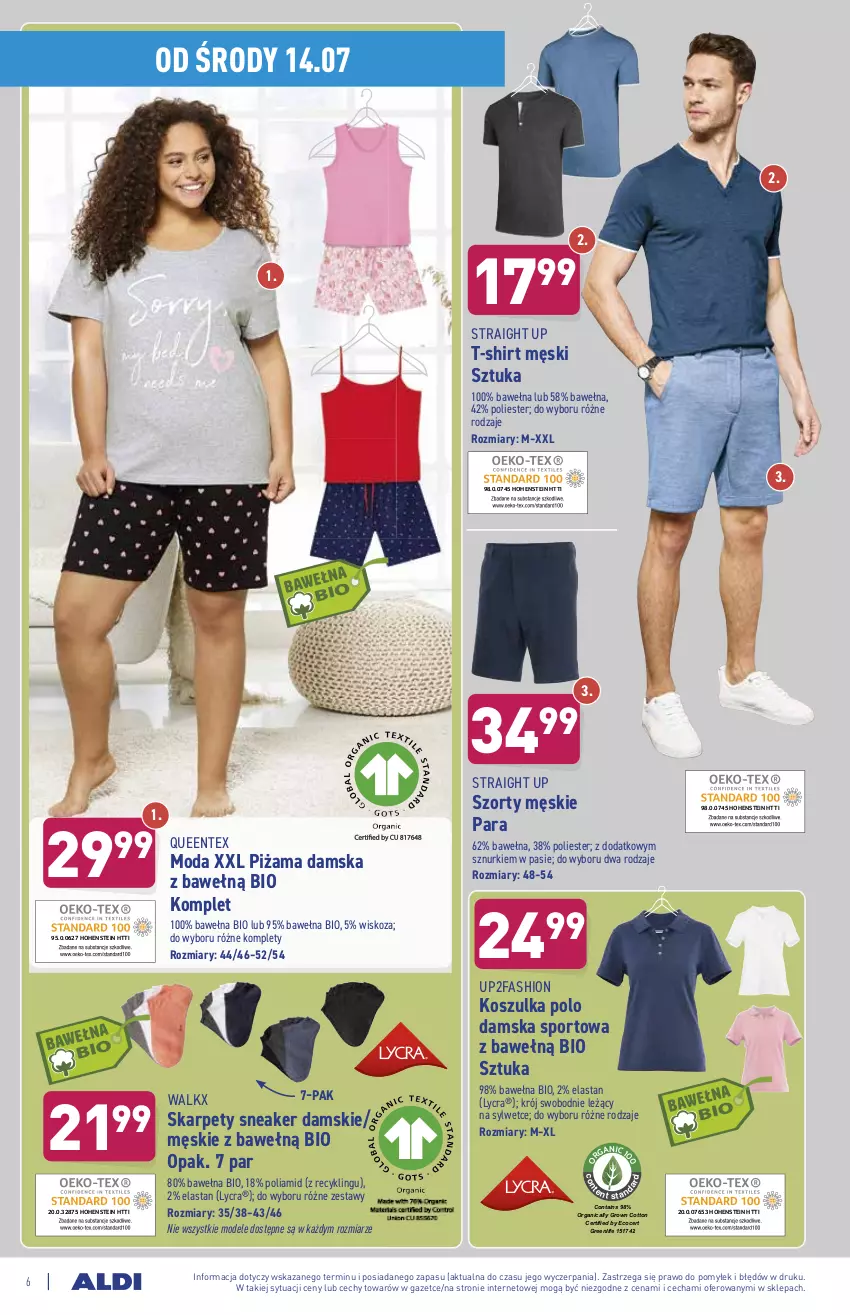 Gazetka promocyjna Aldi - ważna 14.07 do 17.07.2021 - strona 6 - produkty: Fa, Karp, Kosz, Koszulka, Moda, Piżama, Por, Queentex, Sport, Szorty, T-shirt, Wełna