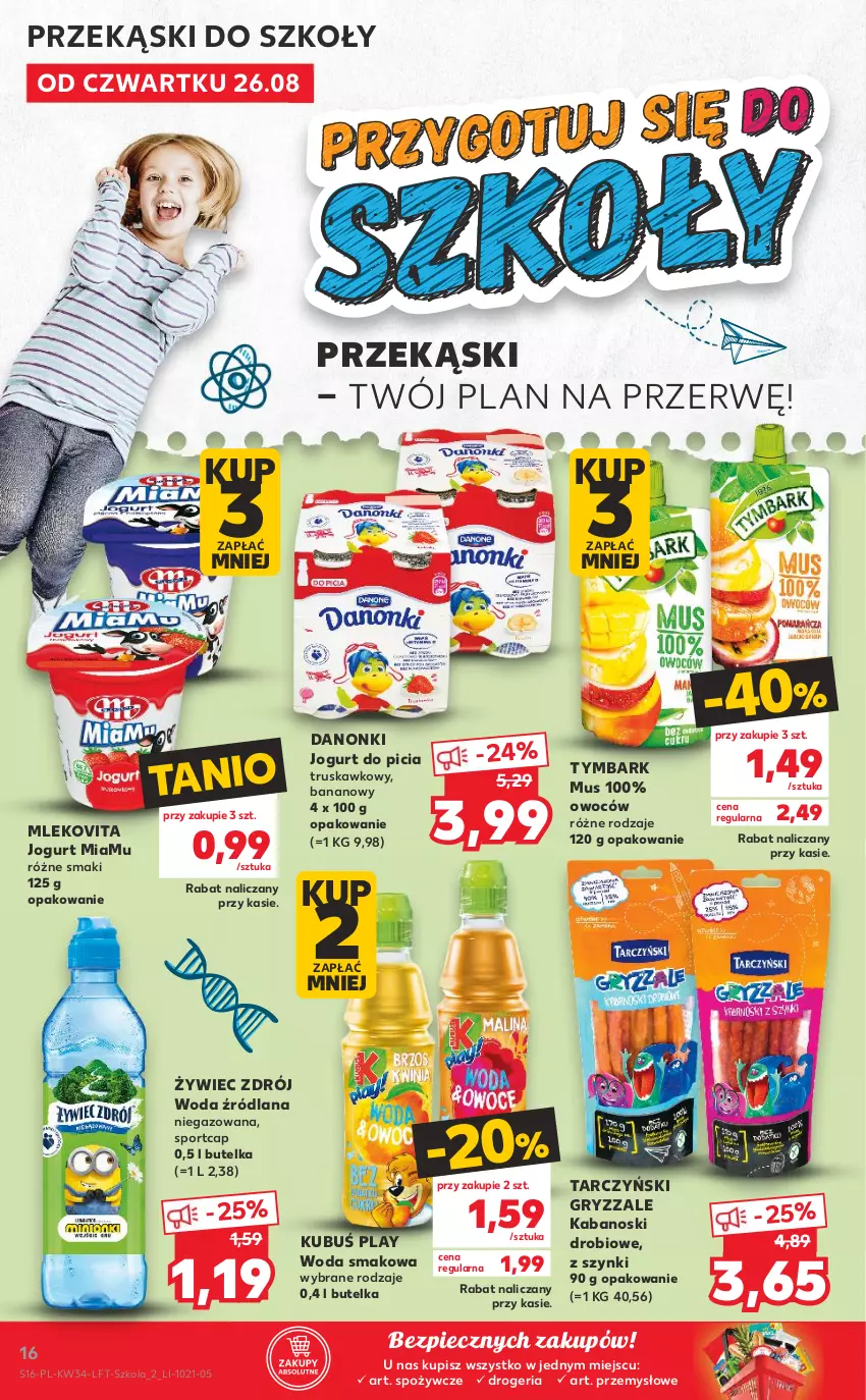 Gazetka promocyjna Kaufland - OFERTA TYGODNIA - ważna 26.08 do 01.09.2021 - strona 16 - produkty: Danonki, Gry, Jogurt, Kabanos, Kubuś, LANA, Mleko, Mlekovita, Mus, Piec, Por, Sport, Tarczyński, Tymbark, Woda