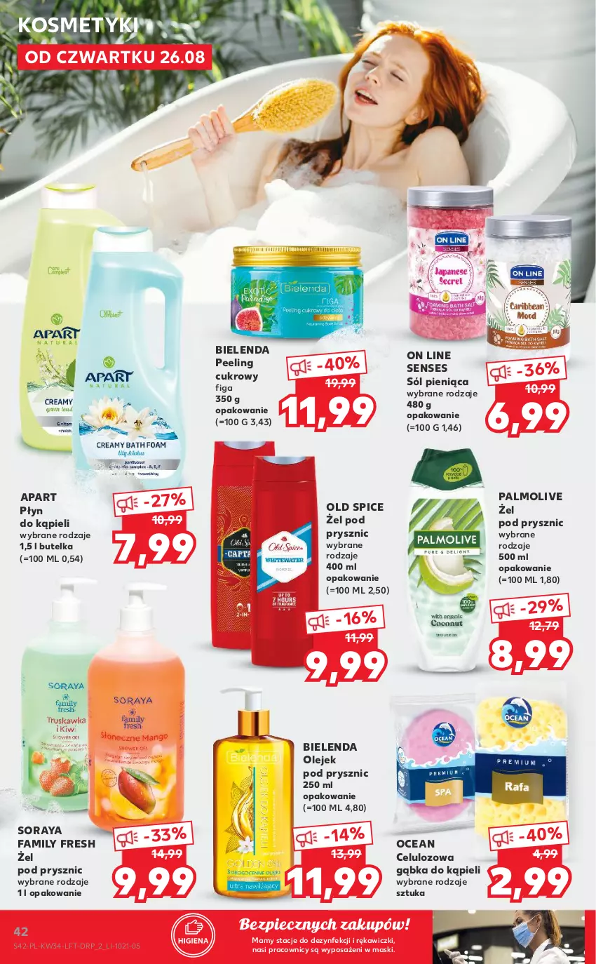 Gazetka promocyjna Kaufland - OFERTA TYGODNIA - ważna 26.08 do 01.09.2021 - strona 42 - produkty: Bielenda, Fa, Old Spice, Olej, Olejek pod prysznic, Palmolive, Peeling, Piec, Płyn do kąpieli, Senses, Sól