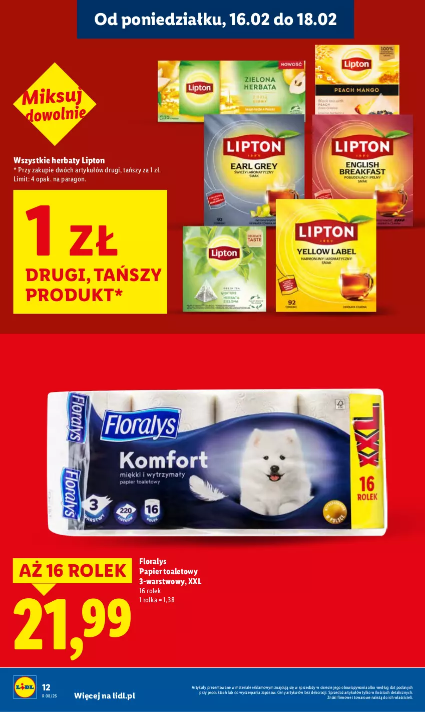 Gazetka promocyjna Lidl - GAZETKA - ważna 16.02 do 18.02.2026 - strona 12 - produkty: Flora, Lipton, Papier, Papier toaletowy