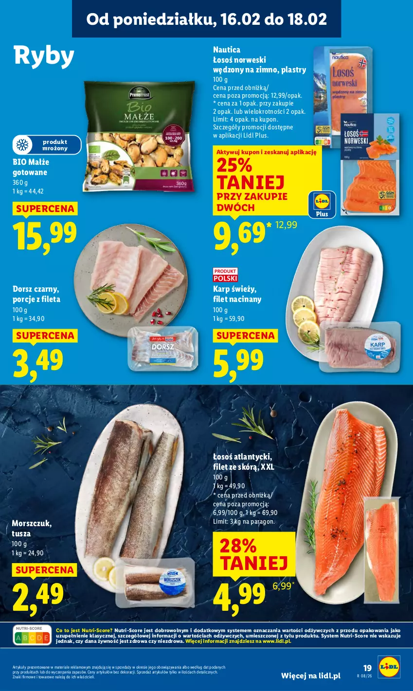 Gazetka promocyjna Lidl - GAZETKA - ważna 16.02 do 18.02.2026 - strona 19 - produkty: Dorsz, Karp, Małże, Por, Tusz