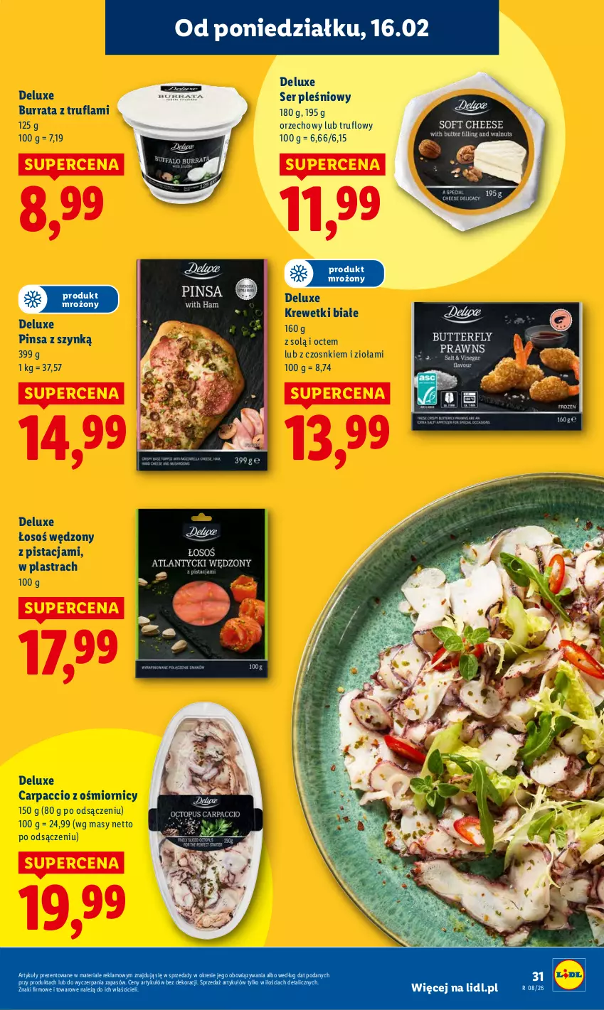 Gazetka promocyjna Lidl - GAZETKA - ważna 16.02 do 18.02.2026 - strona 31 - produkty: Burrata, Carpaccio, Krewetki, Ser, Ser pleśniowy
