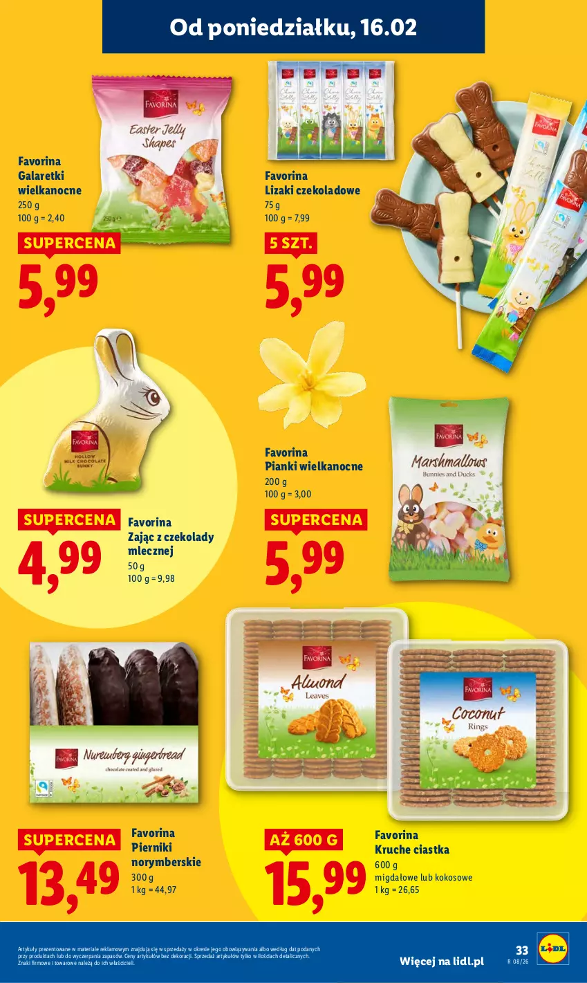 Gazetka promocyjna Lidl - GAZETKA - ważna 16.02 do 18.02.2026 - strona 33 - produkty: Ciastka, Fa, Gala, Galaretki, Kokos, Lizaki, Lizaki czekoladowe, Piernik