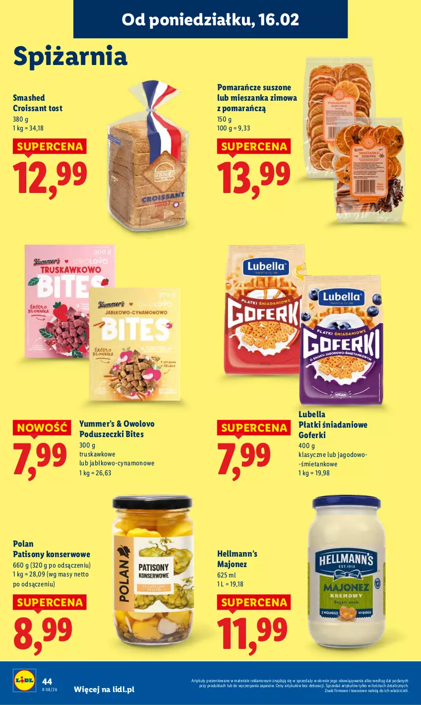 Gazetka promocyjna Lidl - GAZETKA - ważna 16.02 do 18.02.2026 - strona 44 - produkty: Bell, Bella, Croissant, Danio, Hellmann’s, Lubella, Majonez, Pomarańcze, Ser, Sony