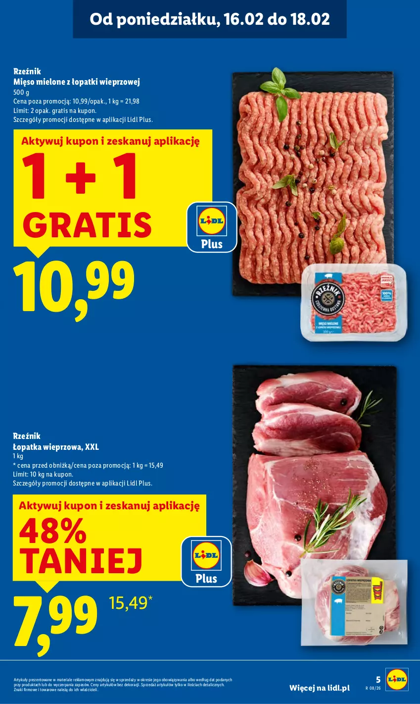 Gazetka promocyjna Lidl - GAZETKA - ważna 16.02 do 18.02.2026 - strona 5 - produkty: Gra, Mięso, Mięso mielone, Mięso mielone z łopatki wieprzowej