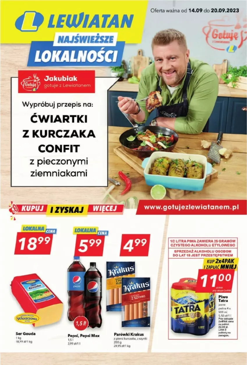 Gazetka promocyjna  - ważna 14.09 do 20.09.2023 - strona 1 - produkty: Gouda, Krakus, Kurczak, Parówki, Pepsi, Pepsi max, Piec