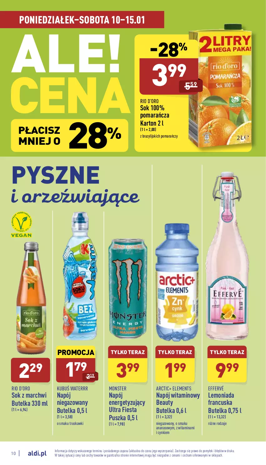 Gazetka promocyjna Aldi - Pełny katalog - ważna 10.01 do 15.01.2022 - strona 10 - produkty: Ananas, Cynk, Kubuś, Kubuś Waterrr, Lemoniada, Napój, Napój niegazowany, Sok, Tera, Truskawki