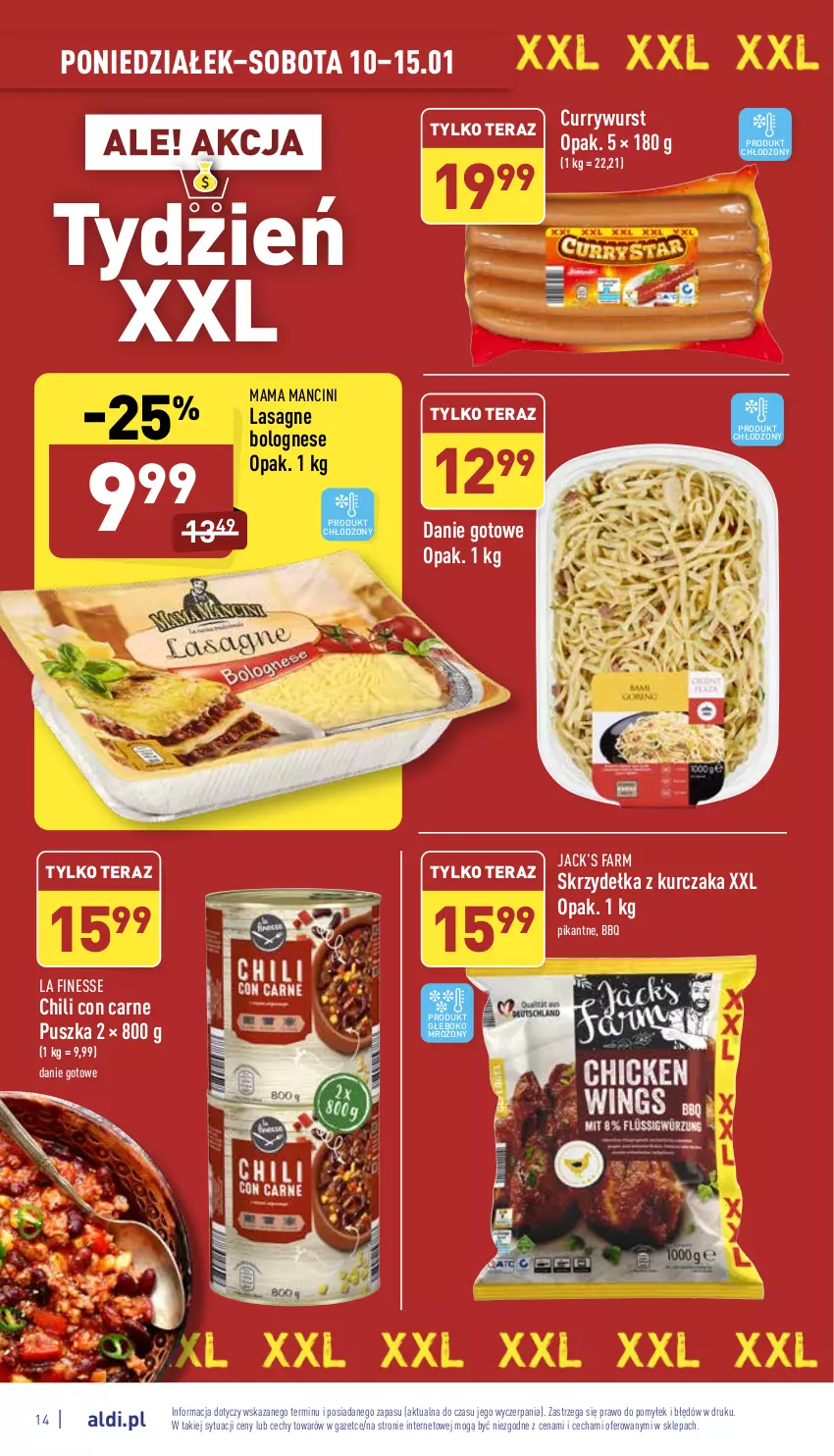 Gazetka promocyjna Aldi - Pełny katalog - ważna 10.01 do 15.01.2022 - strona 14 - produkty: Danie gotowe, Fa, Kurczak, Lasagne, Lasagne bolognese, Skrzydełka z kurczaka, Tera