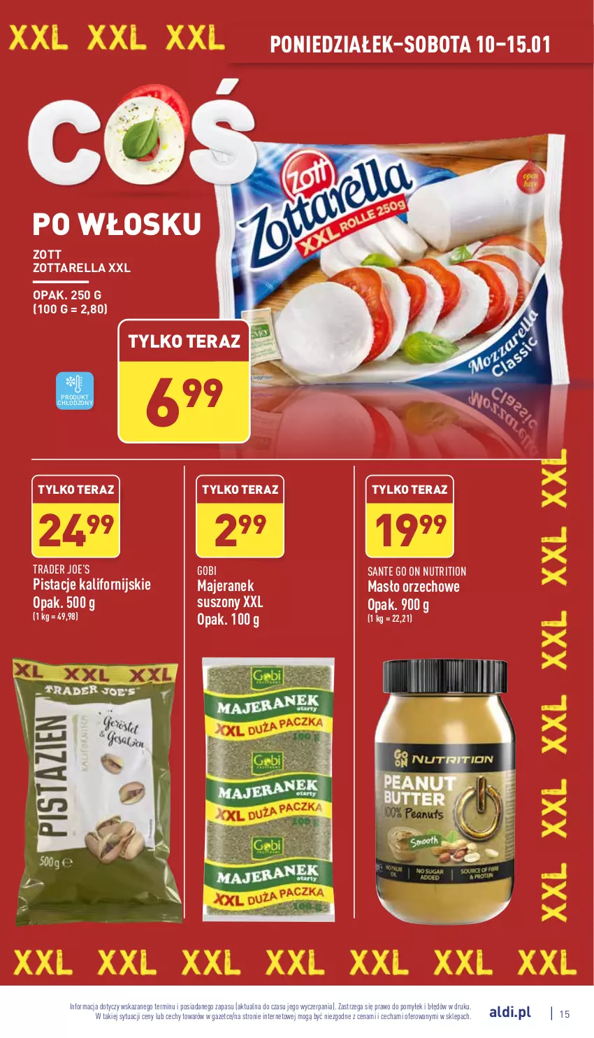 Gazetka promocyjna Aldi - Pełny katalog - ważna 10.01 do 15.01.2022 - strona 15 - produkty: Masło, Masło orzechowe, Pistacje, Sante, Tera, Zott, Zottarella