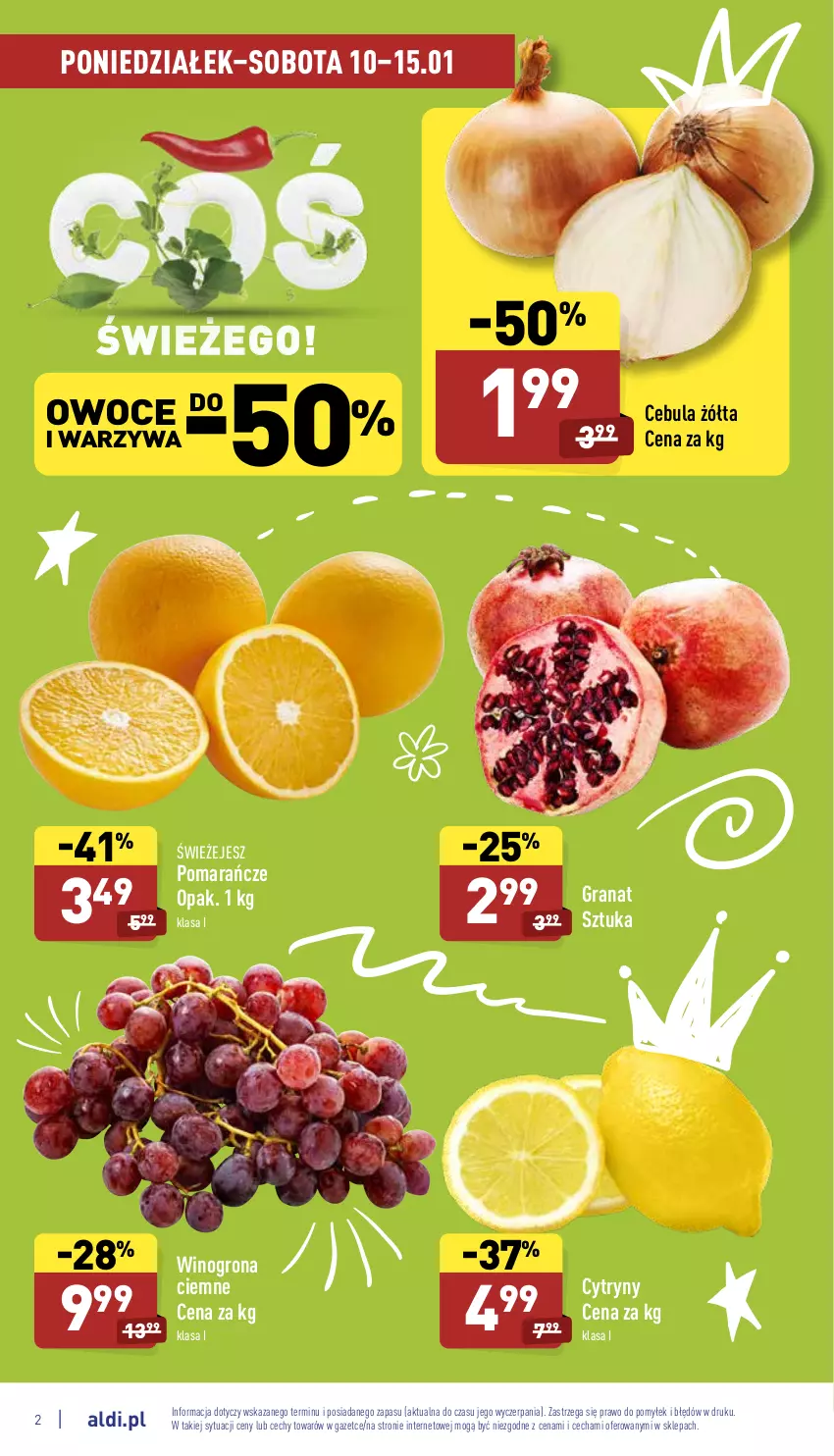 Gazetka promocyjna Aldi - Pełny katalog - ważna 10.01 do 15.01.2022 - strona 2 - produkty: Cebula, Cytryny, Gra, Granat, Owoce, Pomarańcze, Warzywa, Wino, Winogrona