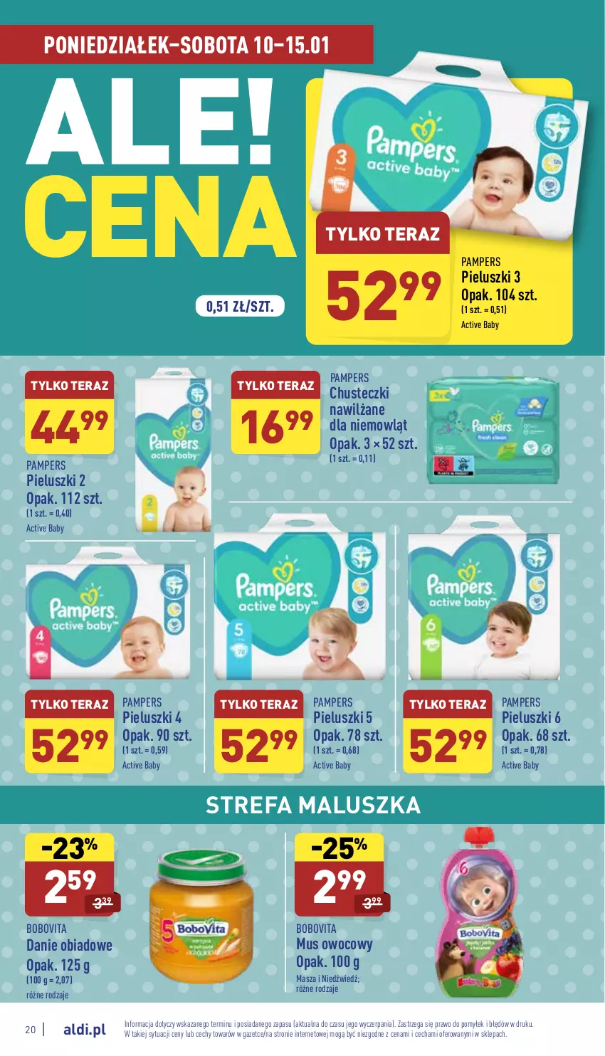 Gazetka promocyjna Aldi - Pełny katalog - ważna 10.01 do 15.01.2022 - strona 20 - produkty: BoboVita, Chusteczki, Fa, Masza i Niedźwiedź, Mus, Pampers, Tera