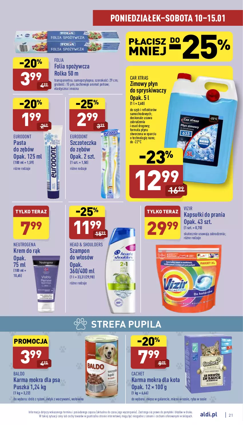 Gazetka promocyjna Aldi - Pełny katalog - ważna 10.01 do 15.01.2022 - strona 21 - produkty: Drób, Fa, Gala, Kapsułki do prania, Krem do rąk, Mięso, Mięso w galarecie, Mięso w sosie, Mop, Neutrogena, Pasta do zębów, Płyn do spryskiwaczy, Reflektor, Ryba, Ryż, Sos, Szampon, Szczoteczka, Szczoteczka do zębów, Tera, Tran, Vizir, Warzywa, Wołowina