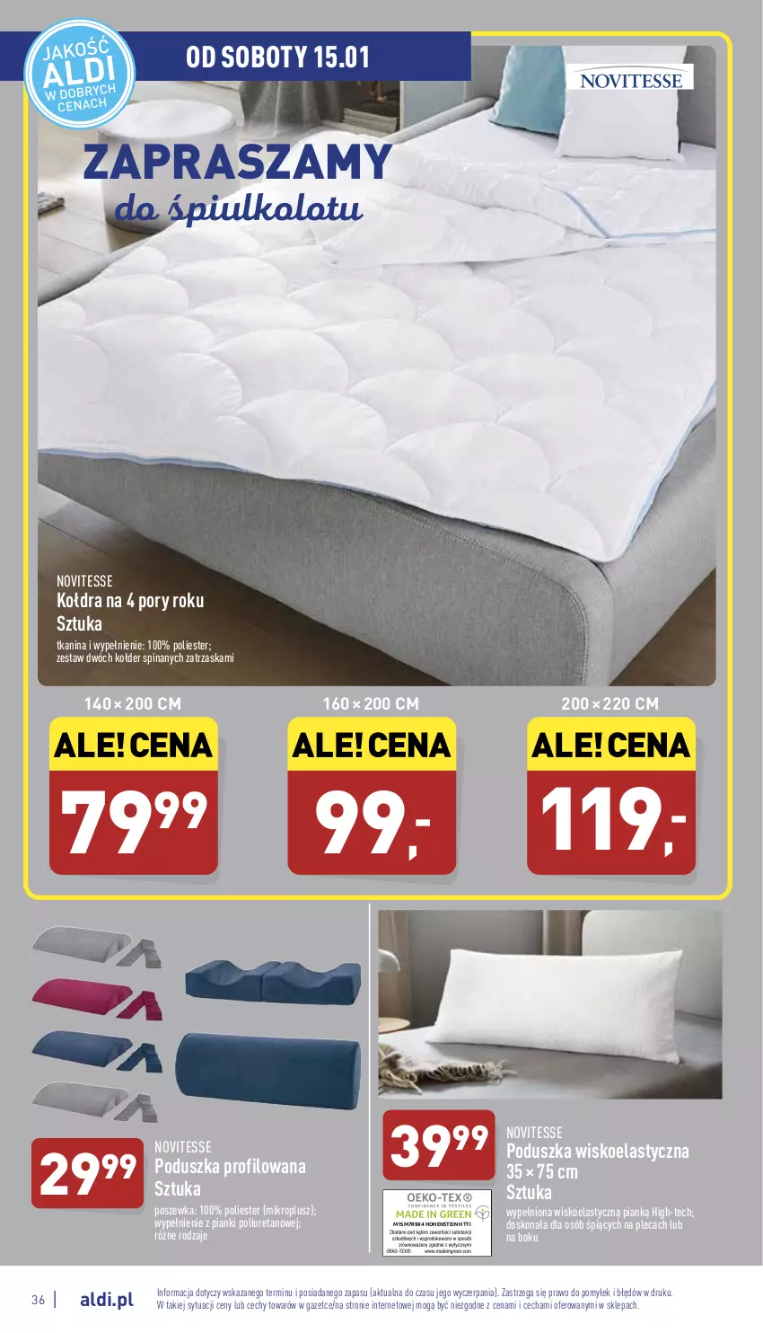 Gazetka promocyjna Aldi - Pełny katalog - ważna 10.01 do 15.01.2022 - strona 36 - produkty: Kołdra, Poduszka, Por, Poszewka