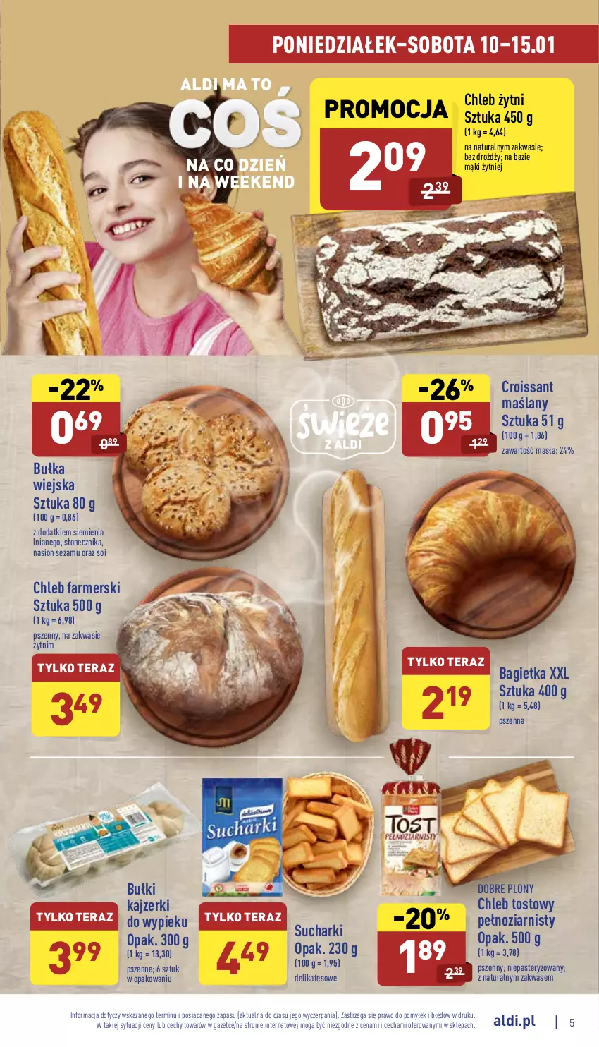 Gazetka promocyjna Aldi - Pełny katalog - ważna 10.01 do 15.01.2022 - strona 5 - produkty: Bagietka, Bułka, Chleb, Chleb tostowy, Croissant, Fa, Sezam, Tera