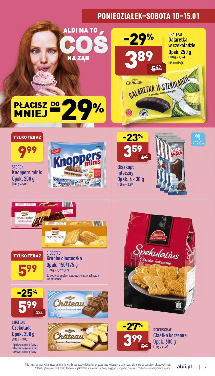 Gazetka promocyjna Aldi - Pełny katalog - ważna 10.01 do 15.01.2022 - strona 7 - produkty: Ciastka, Czekolada, Deser, Gala, Galaretka, Gra, Knoppers, Reichsgraf, Ser, Tera