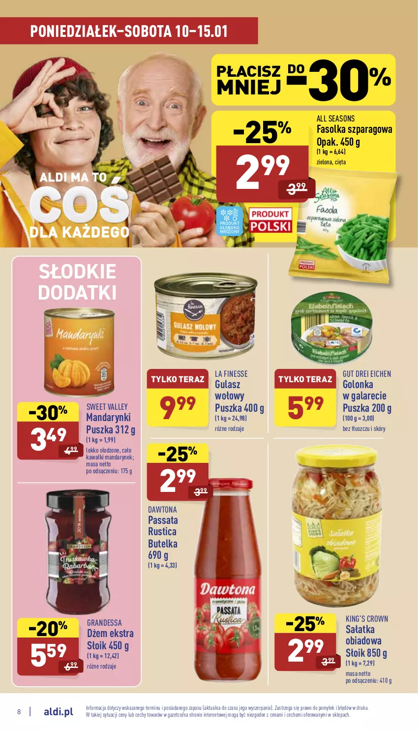 Gazetka promocyjna Aldi - Pełny katalog - ważna 10.01 do 15.01.2022 - strona 8 - produkty: All Seasons, Dawtona, Dżem, Fa, Gala, Gra, Gulasz wołowy, Kawa, King’s Crown, Mandarynki, Rust, Sałat, Sałatka, Tera