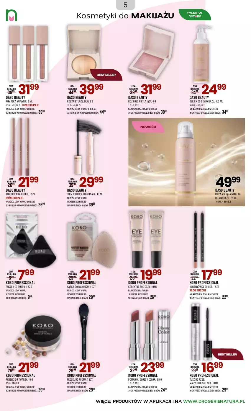 Gazetka promocyjna Drogerie Natura - Gazetka Drogerie Natura - ważna 17.04 do 05.05.2026 - strona 5 - produkty: KOBO, Konturówka do ust, Lack, Makijaż, Olej, Olejek do demakijażu, Pędzel do pudru, Rozświetlacz, Tusz