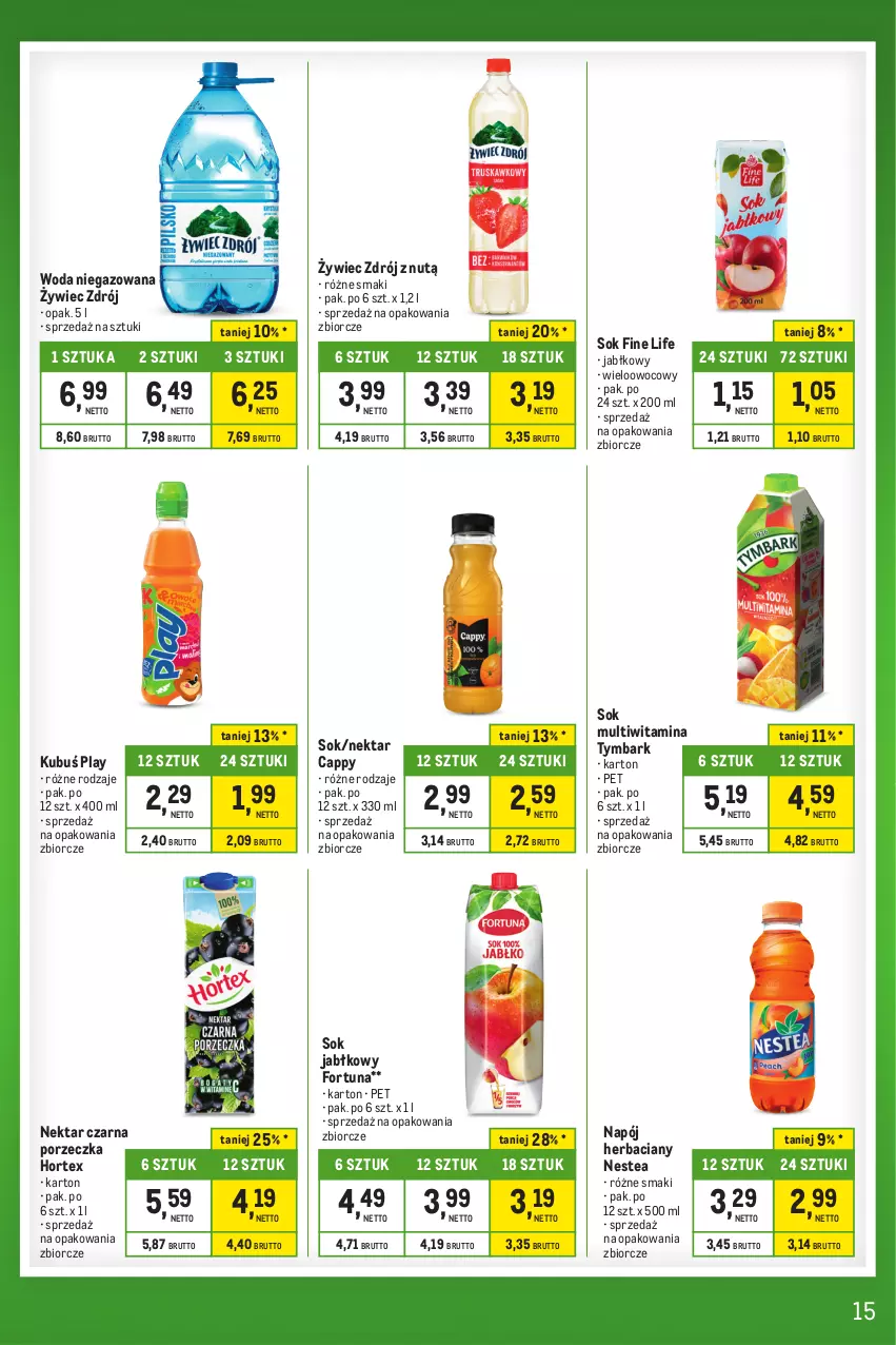 Gazetka promocyjna Makro - Kupujesz więcej płacisz mniej - ważna 16.04 do 13.05.2024 - strona 15 - produkty: Cappy, Fortuna, Hortex, Kubuś, Napój, Nektar, Nestea, Por, Sok, Sok jabłkowy, Tymbark, Woda, Woda niegazowana