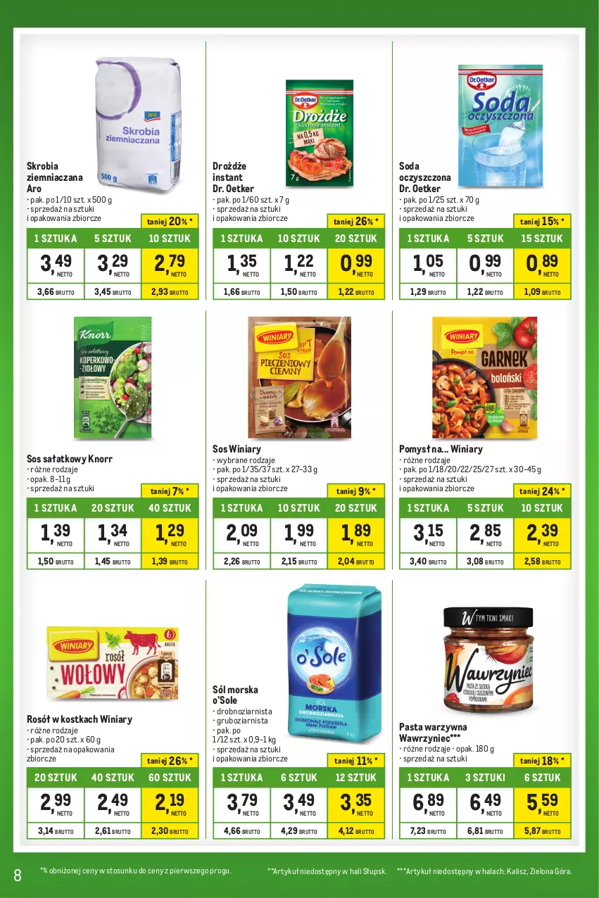 Gazetka promocyjna Makro - Kupujesz więcej płacisz mniej - ważna 16.04 do 13.05.2024 - strona 8 - produkty: Dr. Oetker, Drożdże, Knorr, Pasta warzywna, Rosół, Sałat, Skrobia ziemniaczana, Soda oczyszczona, Sól, Sos, Winiary