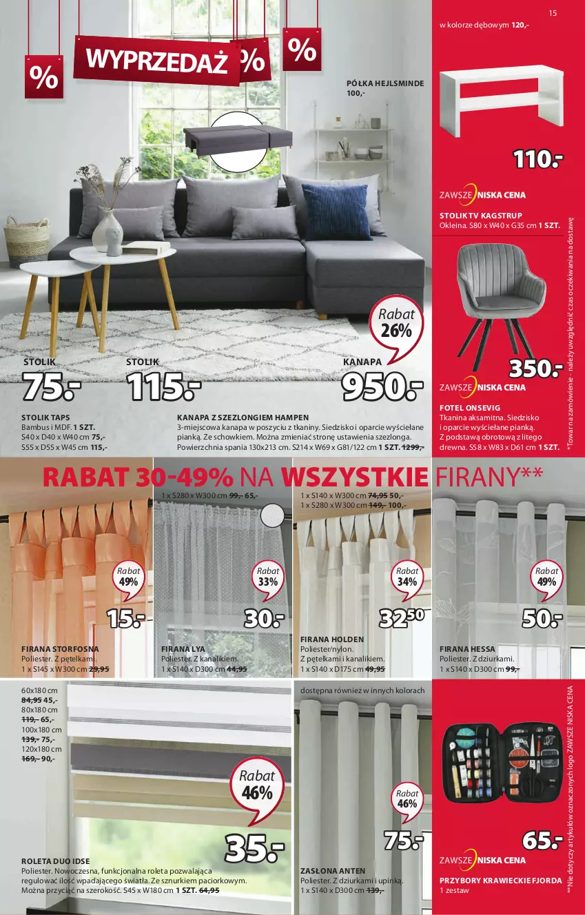 Gazetka promocyjna Jysk - Oferta tygodnia - ważna 21.07 do 03.08.2021 - strona 16 - produkty: Aksam, Firana, Fotel, Kanapa, Półka, Przybory krawieckie, Roleta, Siedzisko, Stolik, Szezlong, Zasłona