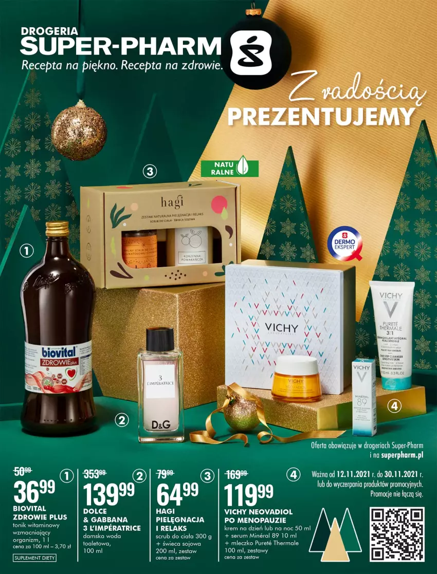 Gazetka promocyjna Super Pharm - Gazetka - ważna 12.11 do 30.11.2021 - strona 1 - produkty: Biovital, Krem na dzień, Mleczko, Pur, Rum, Ser, Serum, Suplement diety, Vichy, Woda, Woda toaletowa, Zdrowie