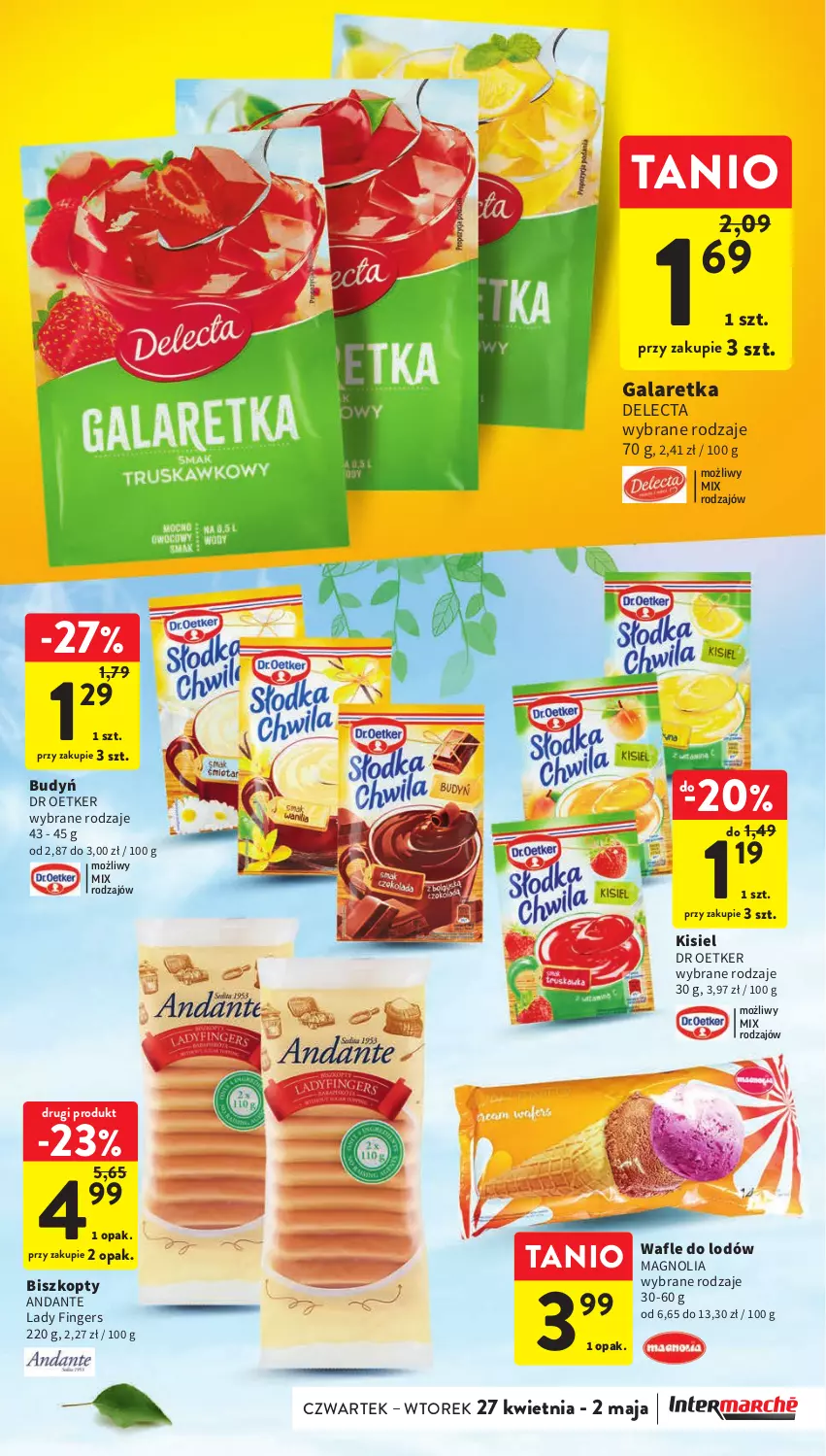 Gazetka promocyjna Intermarche - Gazetka Intermarche - ważna 27.04 do 02.05.2023 - strona 33 - produkty: Biszkopty, Budyń, Delecta, Gala, Galaretka, Kisiel, Wafle, Wafle do lodów