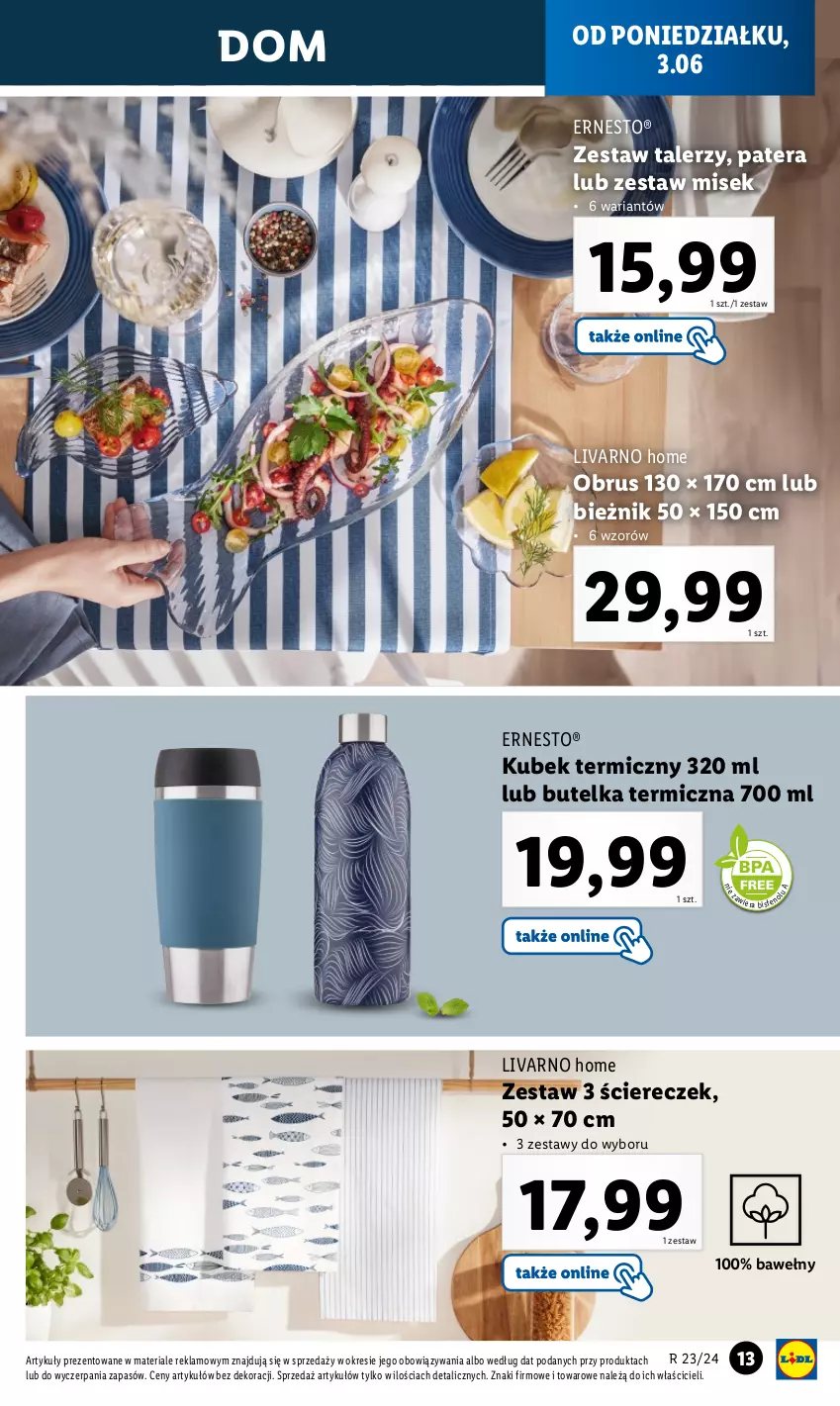 Gazetka promocyjna Lidl - GAZETKA - ważna 03.06 do 08.06.2024 - strona 13 - produkty: Bieżnik, Ivar, Kubek, Kubek termiczny, Obrus, Talerz, Tera, Zestaw talerzy