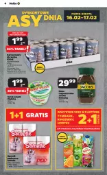 Gazetka promocyjna Netto - Artykuły spożywcze - Gazetka - ważna od 21.02 do 21.02.2024 - strona 4 - produkty: Serek wiejski, Kawa rozpuszczalna, Sok, Ser, Gra, Papier, Piątnica, Karma mokra dla kotów, Kawa, Jacobs Krönung, Serek, Ręcznik, Rolki, Tymbark, Jacobs, Hortex