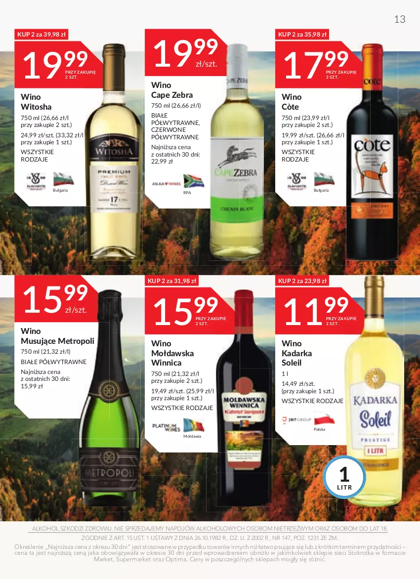 Gazetka promocyjna Stokrotka - Katalog - Urodziny - ważna 14.09 do 27.09.2023 - strona 13 - produkty: Metro, Mus, Optima, Wino, Wino musujące