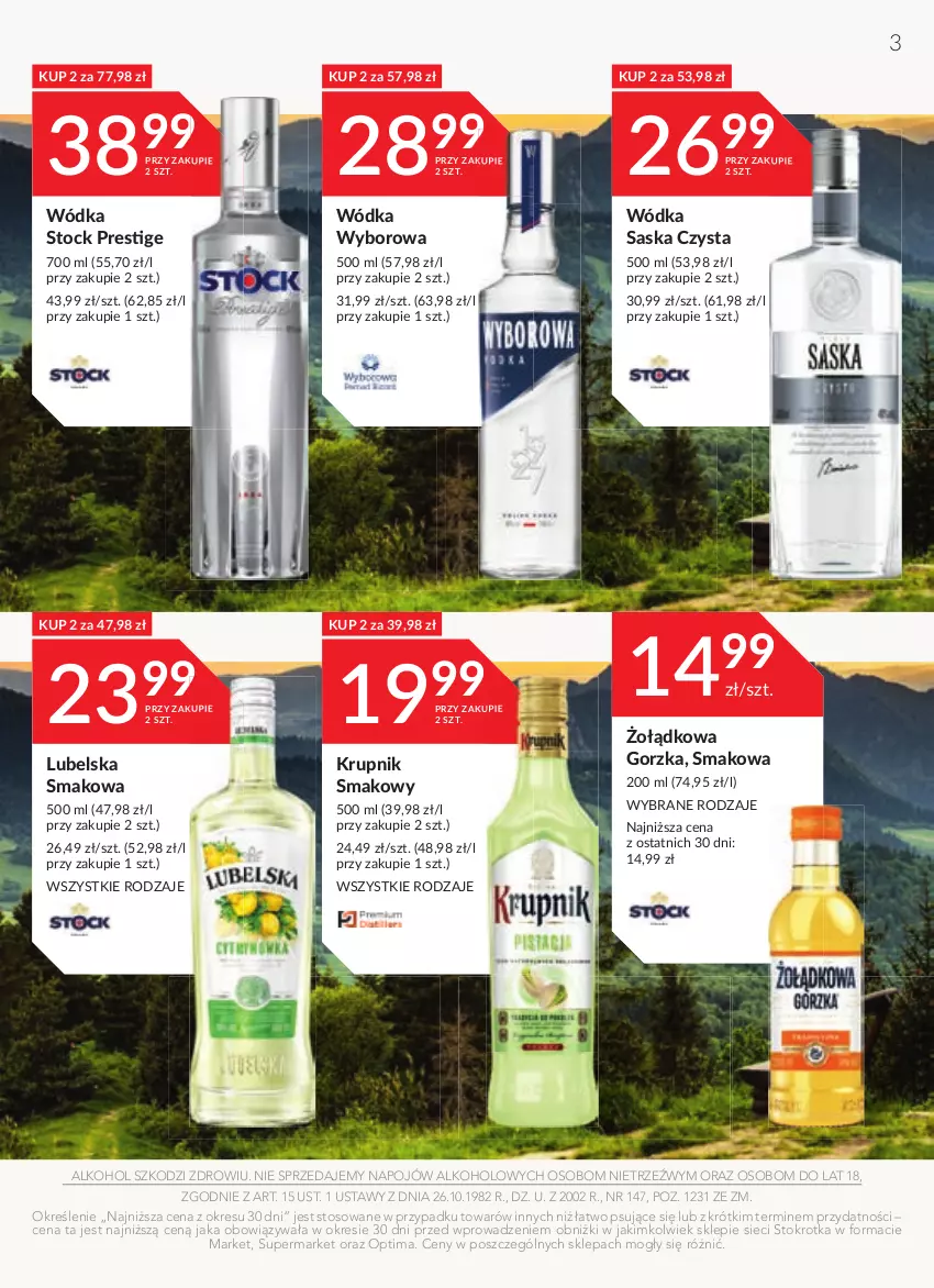 Gazetka promocyjna Stokrotka - Katalog - Urodziny - ważna 14.09 do 27.09.2023 - strona 3 - produkty: Krupnik, Optima, Saska, Stock, Wódka, Wyborowa