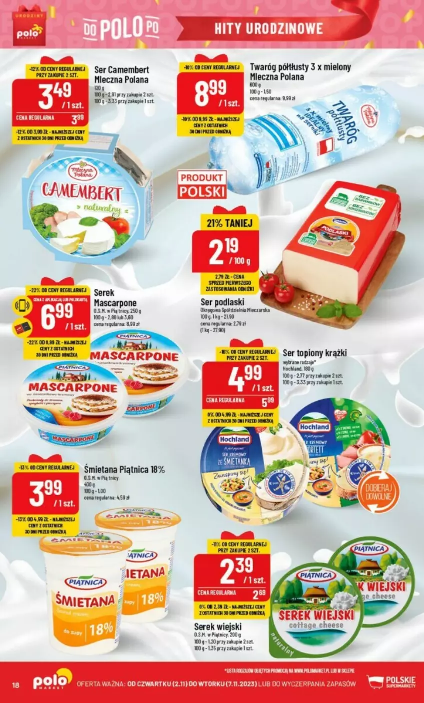 Gazetka promocyjna PoloMarket - ważna 02.11 do 07.11.2023 - strona 10 - produkty: Camembert, Hochland, LANA, Piątnica, Ser, Serek, Serek wiejski, Twaróg, Twaróg półtłusty