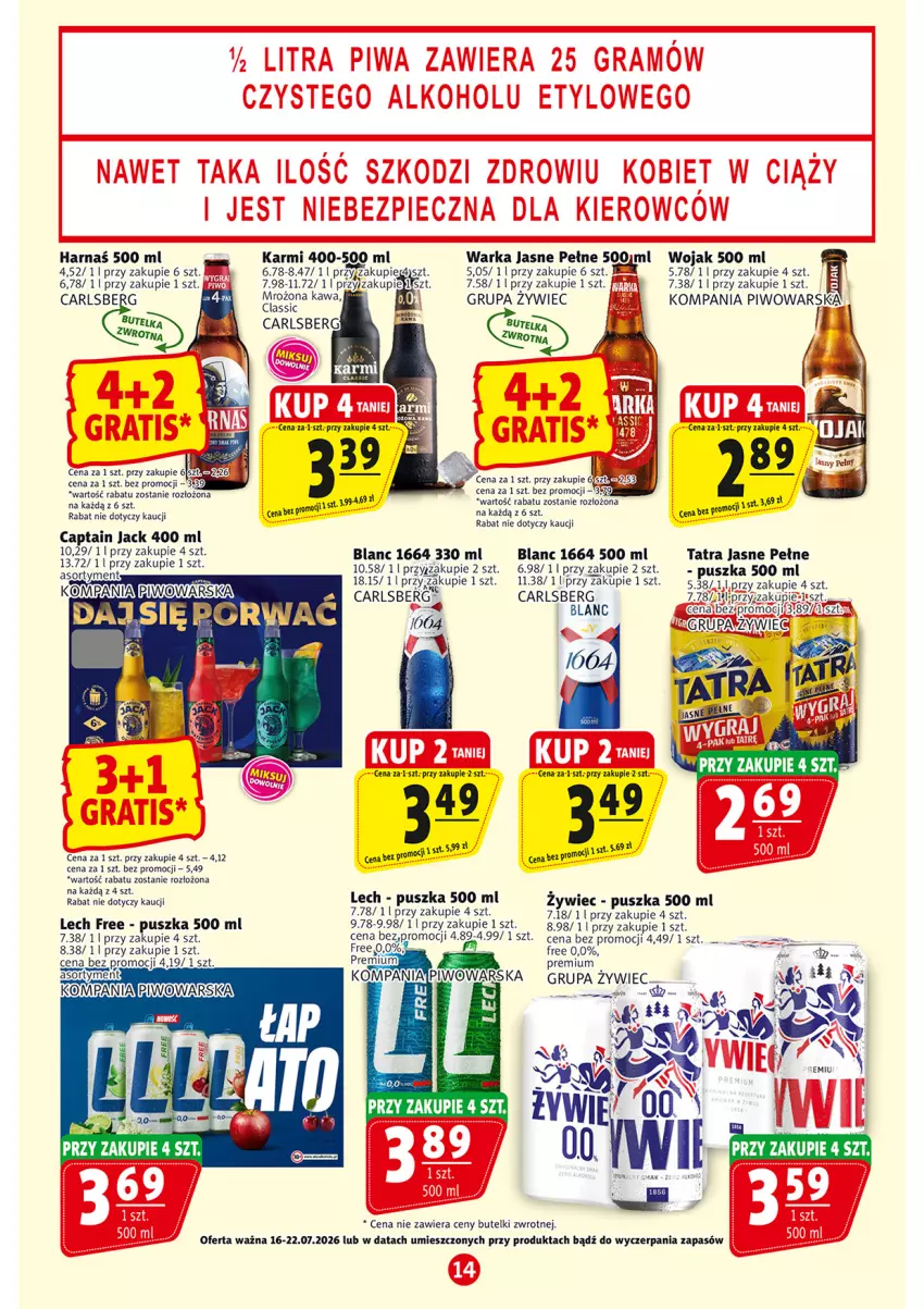 Gazetka promocyjna Prim Market - ważna 16.07 do 22.07.2026 - strona 14 - produkty: Captain Jack, Carlsberg, Harnaś, Karmi, Kawa, Ser, Tatra, Warka