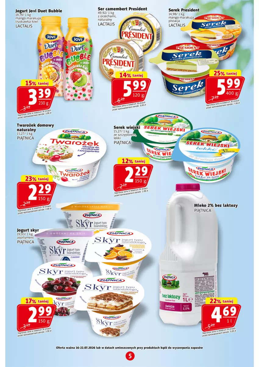Gazetka promocyjna Prim Market - ważna 16.07 do 22.07.2026 - strona 5 - produkty: Camembert, Isla, Jogurt, Kiwi, Mango, Mleko, Piątnica, Por, Ser, Serek, Serek wiejski