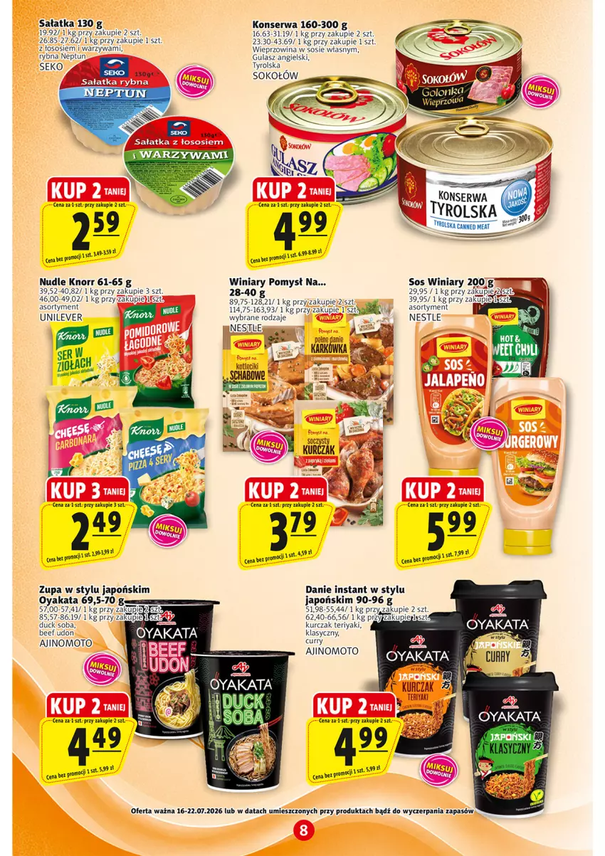 Gazetka promocyjna Prim Market - ważna 16.07 do 22.07.2026 - strona 8 - produkty: Duck, Knorr, Kurczak, Sałat, Sałatka, SEKO, Ser, Sok, Sokołów, Sos, Warzywa, Wieprzowina, Winiary, Zupa