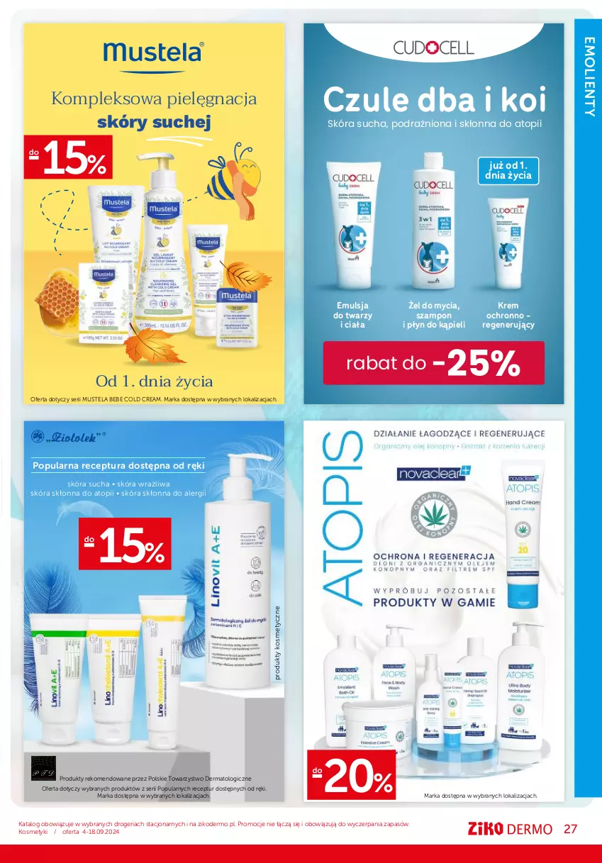 Gazetka promocyjna Ziko - Gazetka Ziko Dermo - ważna 04.09 do 18.09.2024 - strona 27 - produkty: Atoderm, Avène, Bioderma, Cold Cream, Emulsja, Kosmetyczka, La Roche-Posay, Lipikar, Mus, Mustela, Pielęgnacja skóry, Płyn do kąpieli, Ser, Szampon, Top, XeraCalm