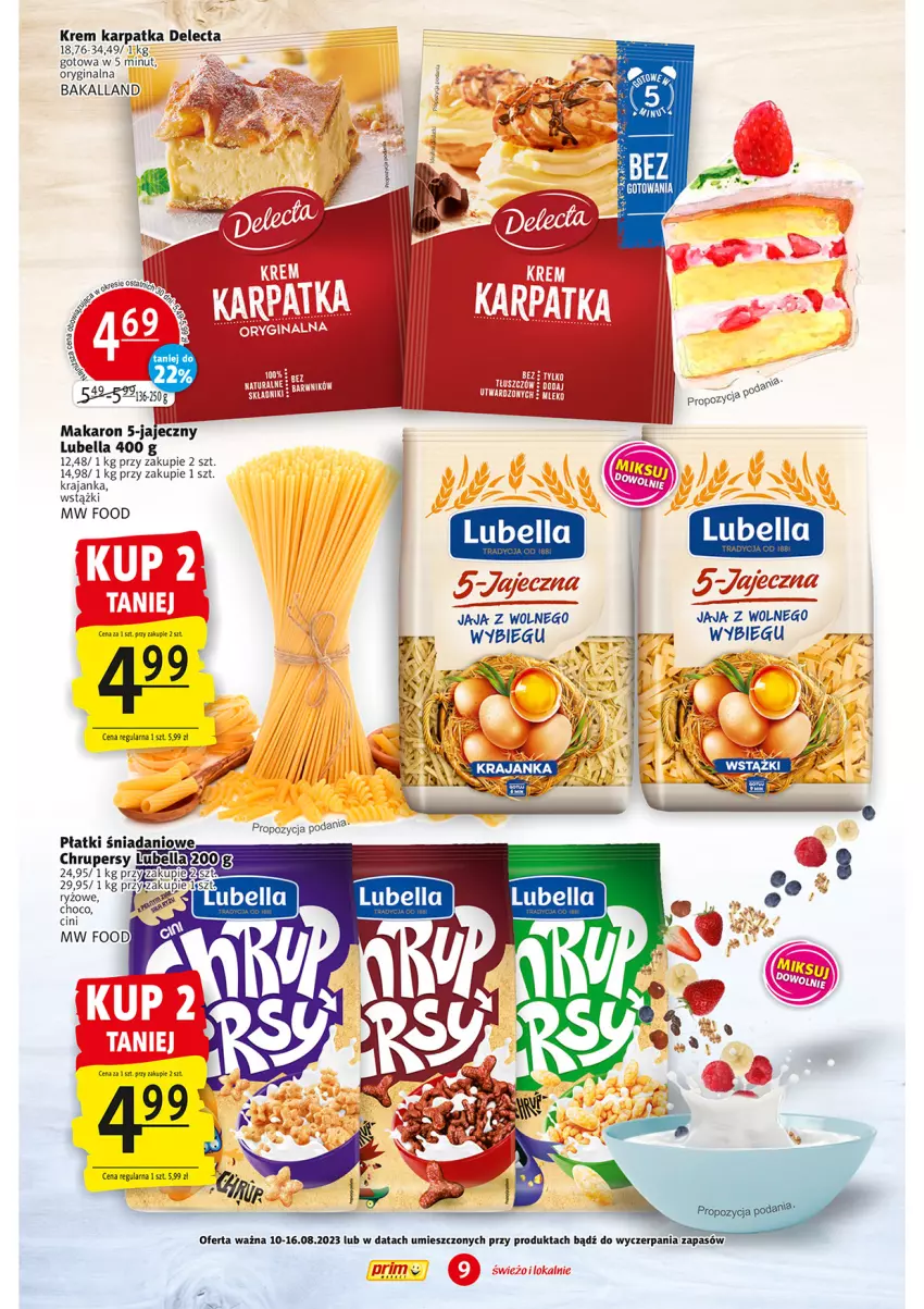 Gazetka promocyjna Prim Market - ważna 10.08 do 16.08.2023 - strona 9 - produkty: Bakalland, Bell, Bella, Danio, Delecta, Gin, Jaja, Jaja z wolnego wybiegu, Karp, Lubella, Makaron