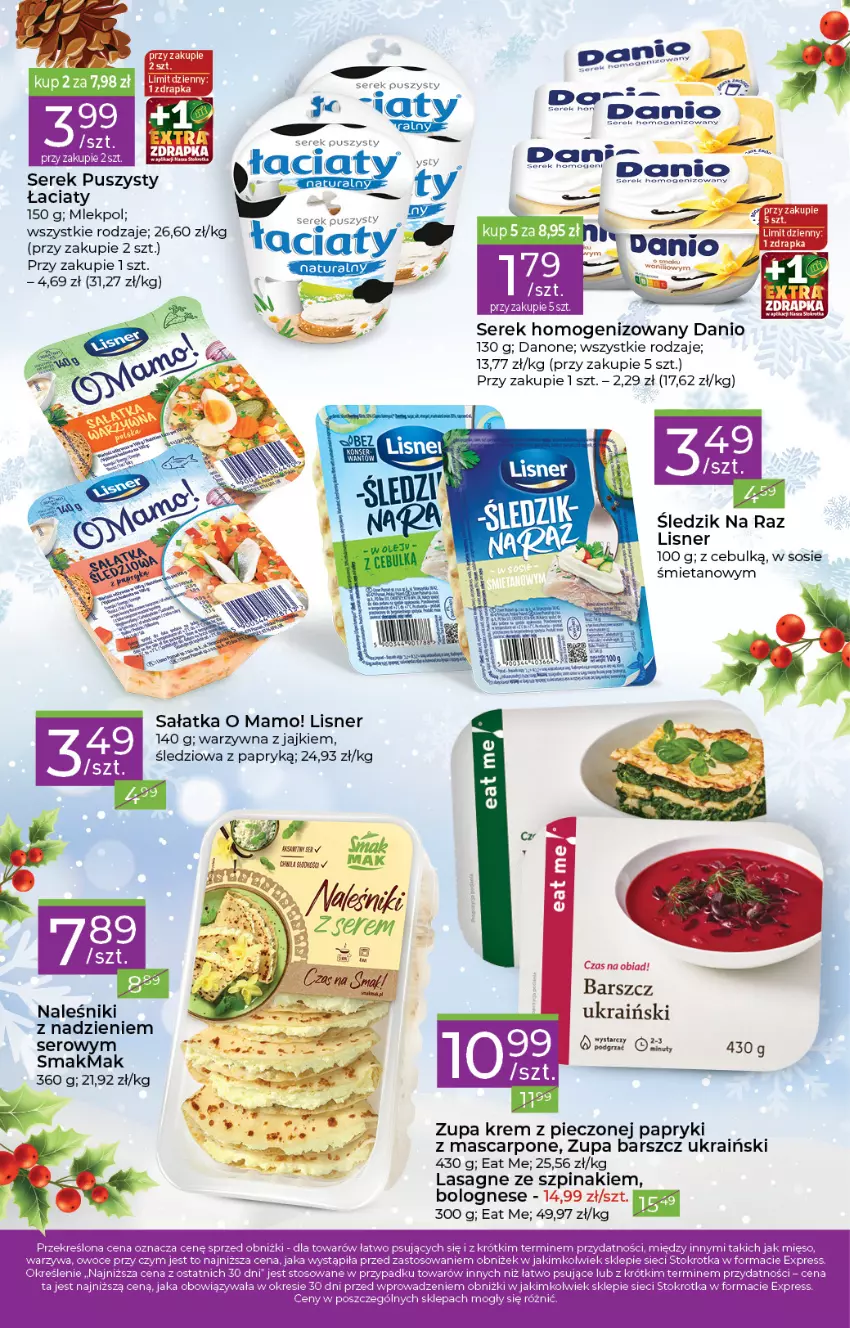 Gazetka promocyjna Stokrotka - Stokrotka Express - ważna 07.12 do 13.12.2023 - strona 2 - produkty: Danio, Danone, Fa, Lasagne, Lisner, Mascarpone, Mięso, Naleśniki, Piec, Sałat, Sałatka, Ser, Serek, Serek homogenizowany, Serek puszysty, Sos, Szpinak, Zupa