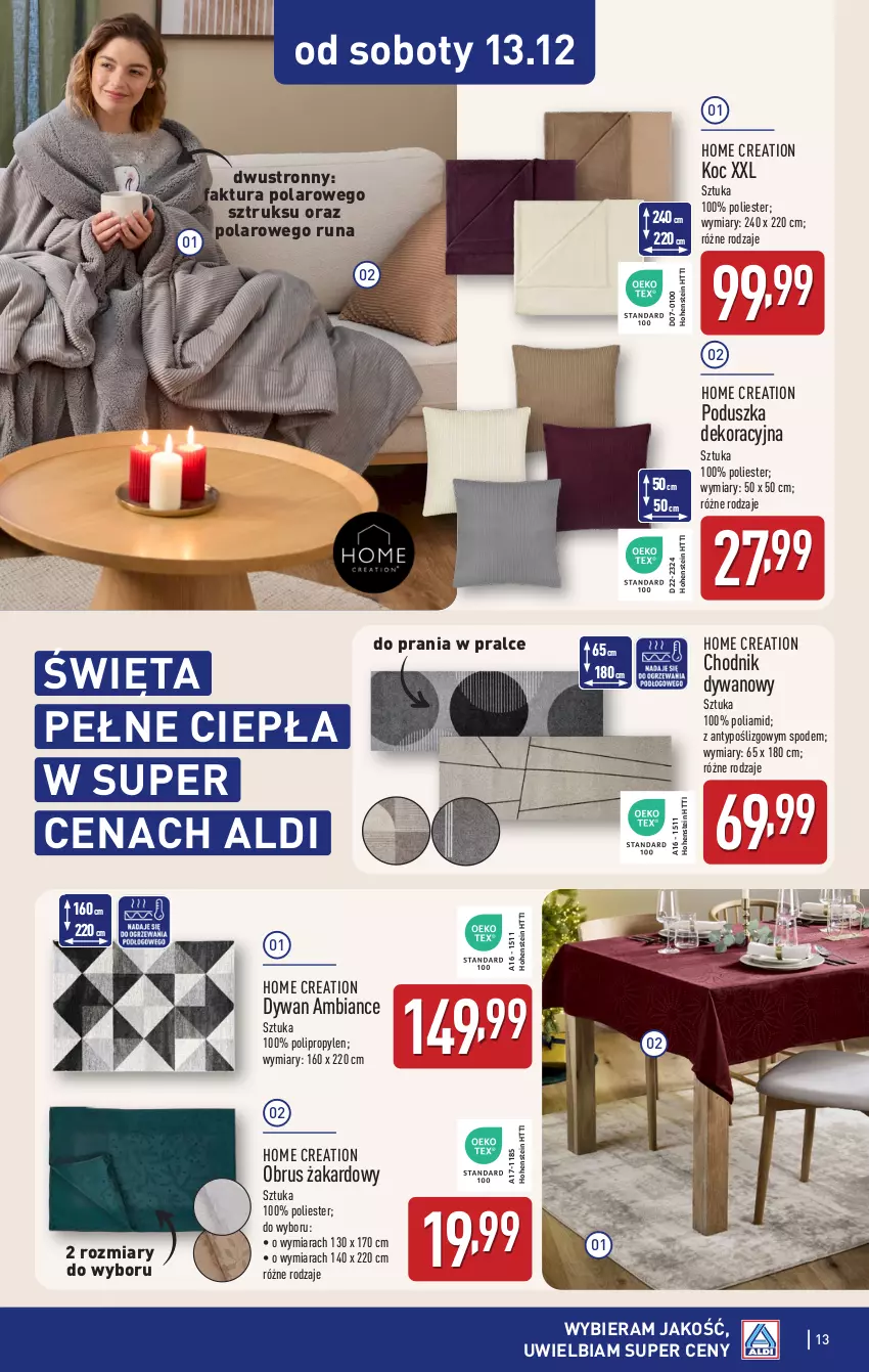 Gazetka promocyjna Aldi - Artykuły przemysłowe i tekstylia - ważna 10.12 do 13.12.2025 - strona 13 - produkty: Chodnik, Dywan, Fa, Koc, Obrus, Poduszka, Poduszka dekoracyjna