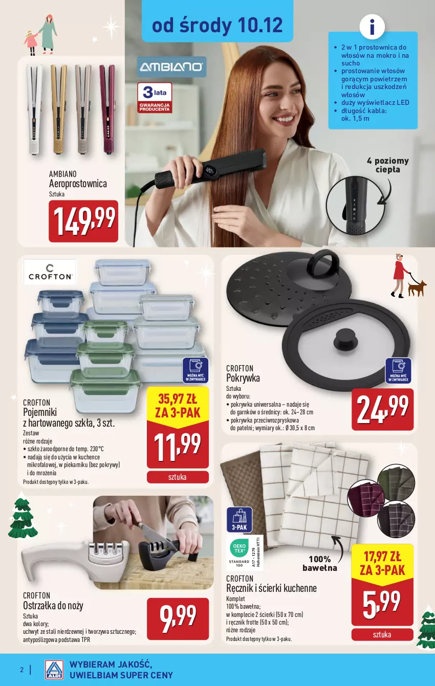 Gazetka promocyjna Aldi - Artykuły przemysłowe i tekstylia - ważna 10.12 do 13.12.2025 - strona 2 - produkty: Fa, Noż, Ostrzałka do noży, Piekarnik, Pojemnik, Por, Prostownica do włosów, Ręcznik, Wełna
