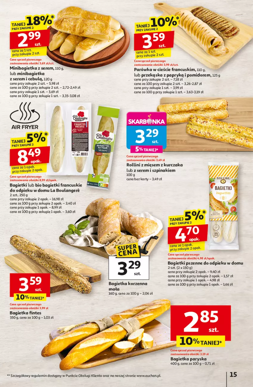 Gazetka promocyjna Auchan - Gazetka LATO PEŁNE PRZYJEMNOŚCI Hipermarket Auchan - ważna 10.07 do 16.07.2025 - strona 15 - produkty: Bagietka, Dan Cake, Fa, Kurczak, O Bag, Ser, Szpinak