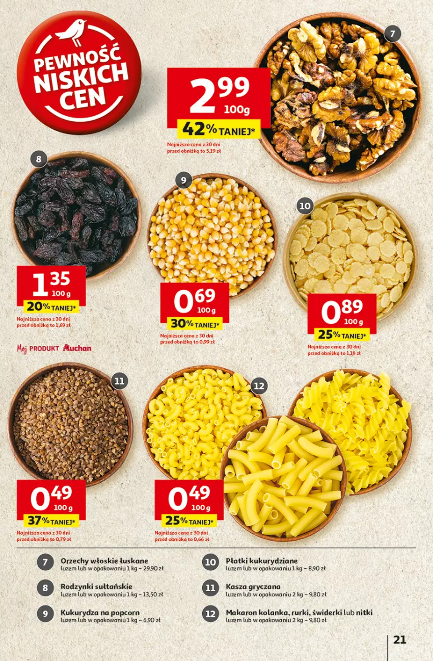 Gazetka promocyjna Auchan - Gazetka LATO PEŁNE PRZYJEMNOŚCI Hipermarket Auchan - ważna 10.07 do 16.07.2025 - strona 21 - produkty: Gry, Kasza, Kasza gryczana, Kukurydza, Makaron, Orzechy włoskie, Popcorn, Rodzynki, Rurki